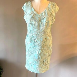 ELEGENT dress Textured embossed floral  with lurex gold thread throughout sz 10